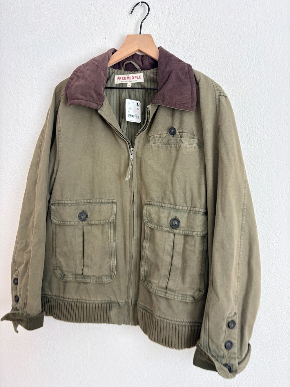 NWT Free People Harley Olive Utility Jacket with Corduroy Collar